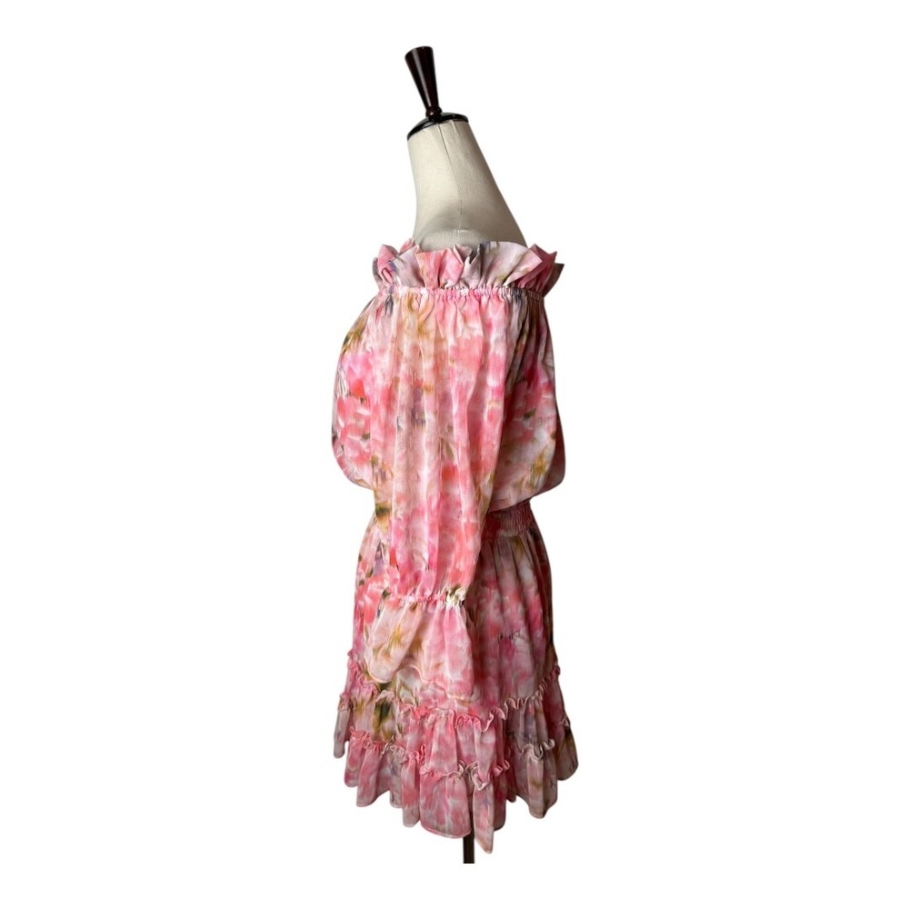 MISA Los Angeles Dress Women XS Pink Taza Floral Danae Mini Off Shoulder Boho - Picture 6 of 12